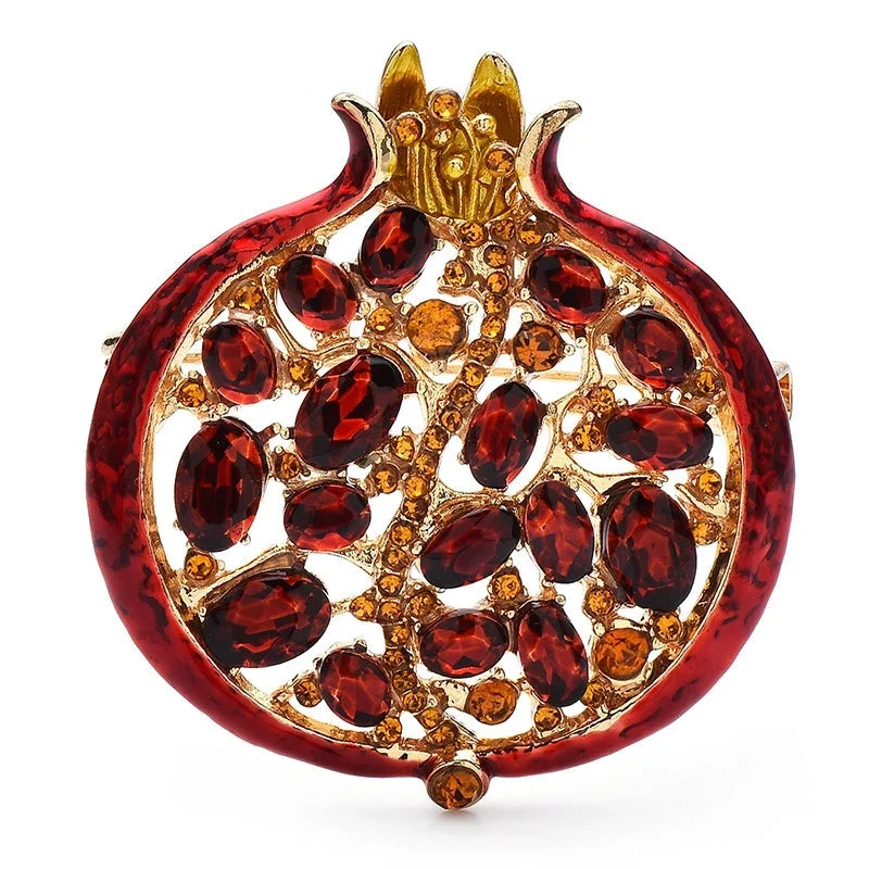 Wuli & baby broche de planta de romã de cristal vermelho para mulheres joias de verão bolsa de presente acessório de terno