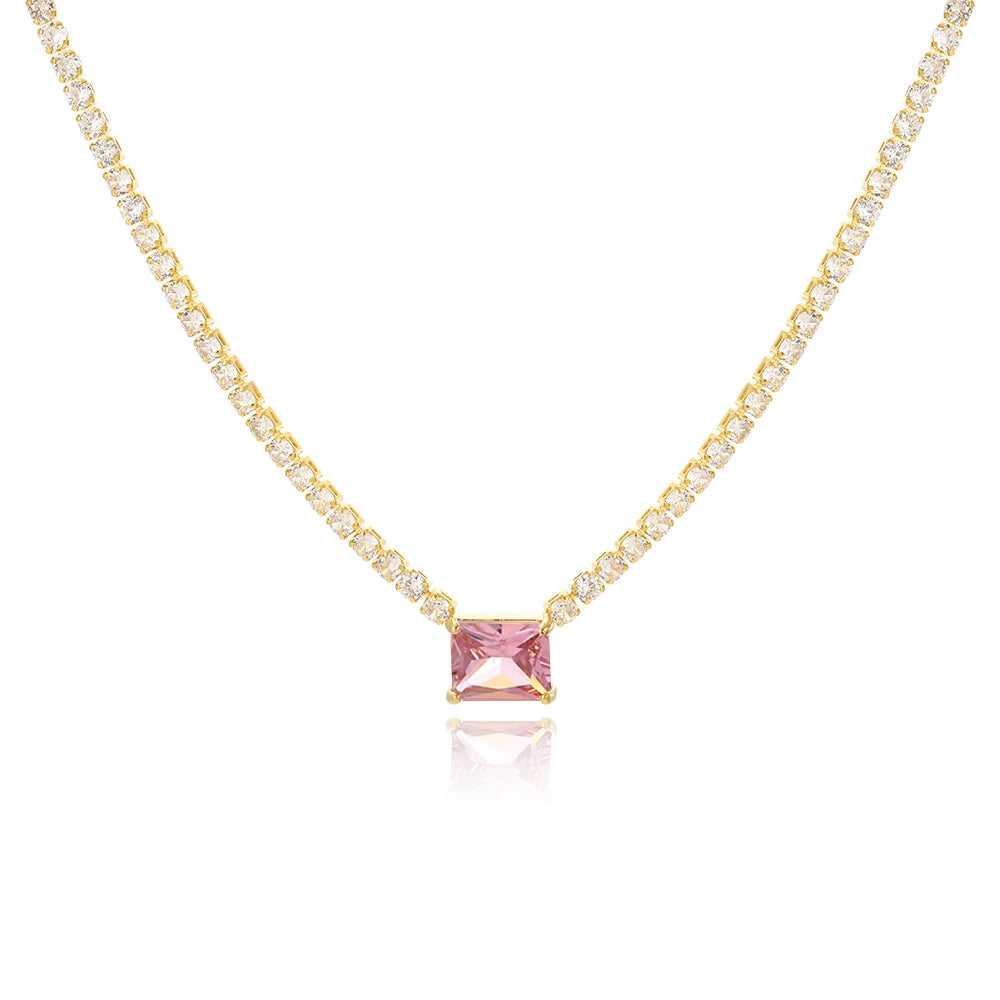 Shinny conjunto de jóias de pedra de cristal completo para mulheres luxo amor coração zircônia cúbica tênis pulseira gelada para fora corrente colar casamento