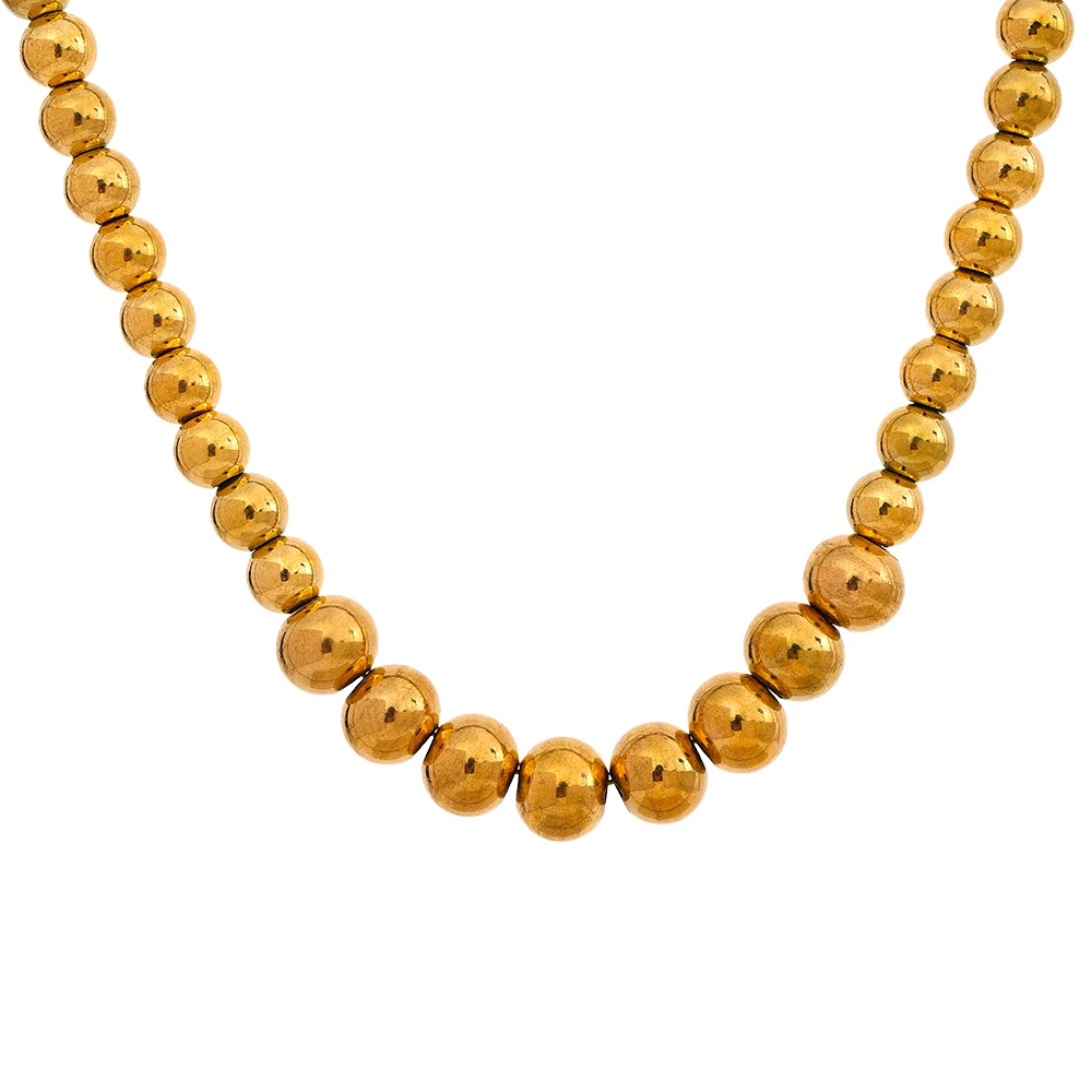 Yhpup contas de aço inoxidável artesanal moda corrente colar pulseira 18k pvd banhado à prova de ferrugem texturizado unissex jóias das mulheres dos homens