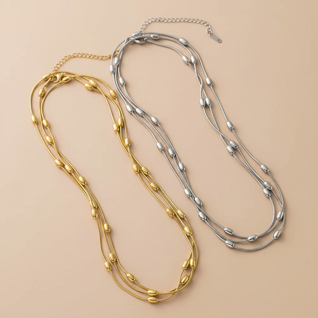 Aço inoxidável ouro prata cor multi camadas colar para mulheres moda à prova dwaterproof água pescoço corrente jóias presente bijoux