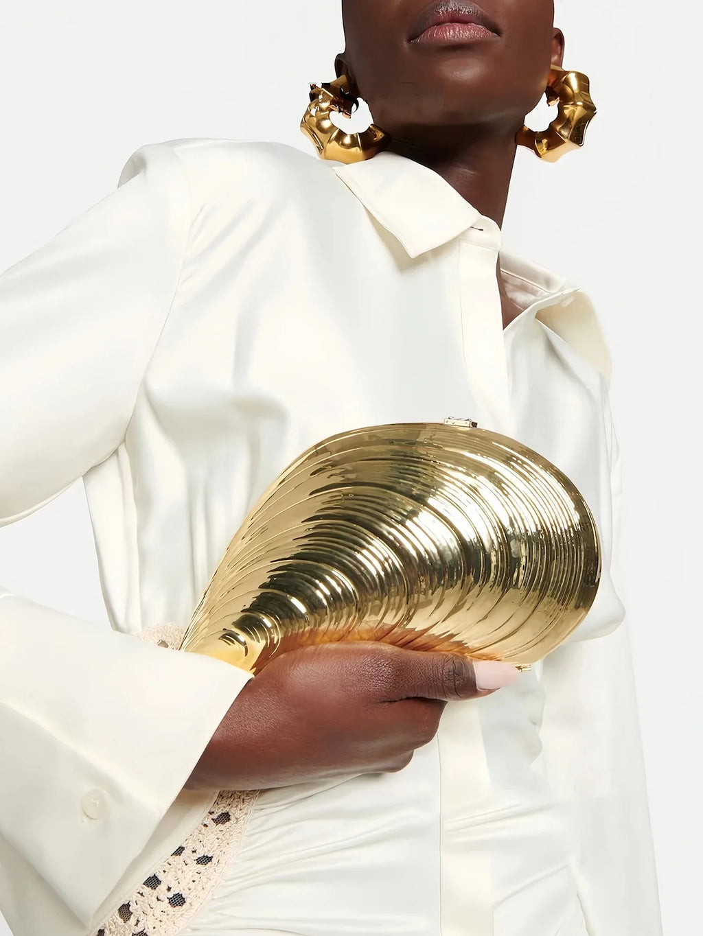 Retro dourado prata metal grande concha saco acrílico novo banquete festa mão com tudo incluído ombro feminino crossbody sacos de noite