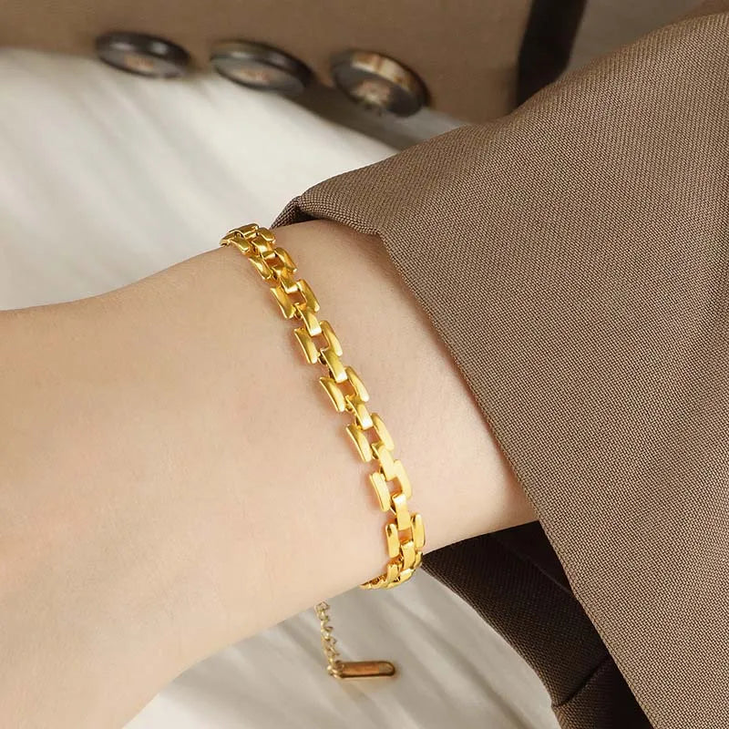 Pulseira de corrente de ligação oca de metal de aço inoxidável para mulheres vintage cor de ouro pulseira de relógio charme pulseiras jóias presentes