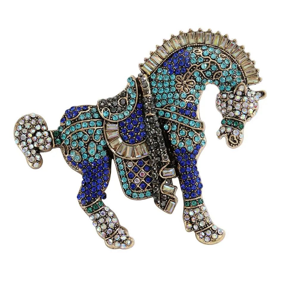 Broche Cavalo Vintage Barroco com Strass Brilhante e Design Criativo