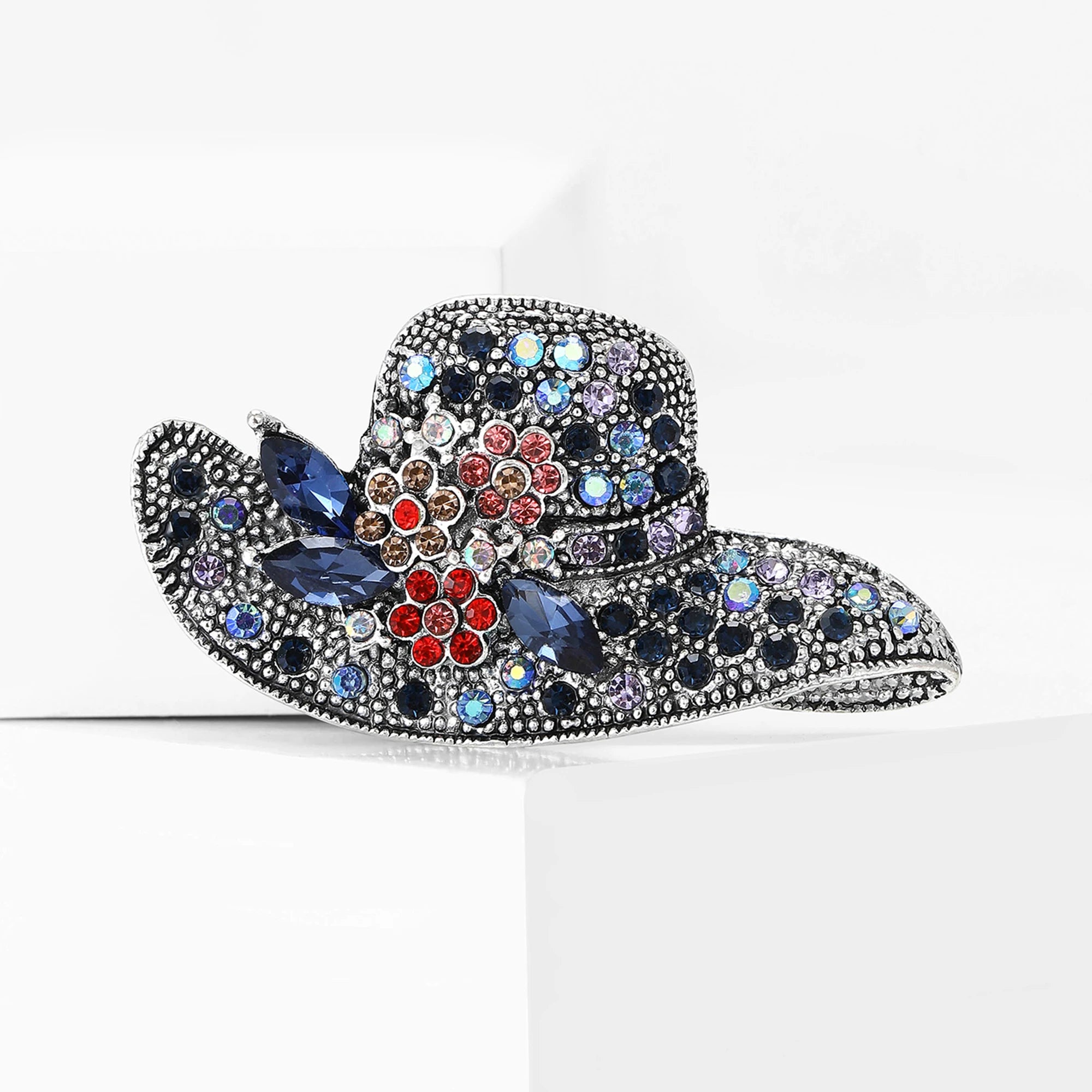 Broche Chapéu de Sol com Strass Elegante Feminino Luxo