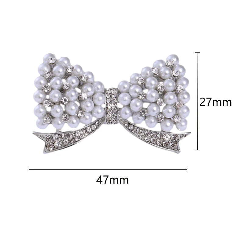 Broche Laço Feminino com Strass e Pérolas para Acessórios
