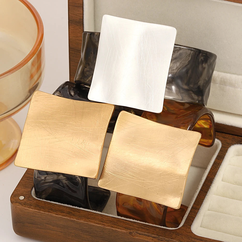 Allyes moda geométrica quadrado fosco metal acrílico aberto pulseira para mulheres personalidade simples pulseiras largas festa jóias presentes