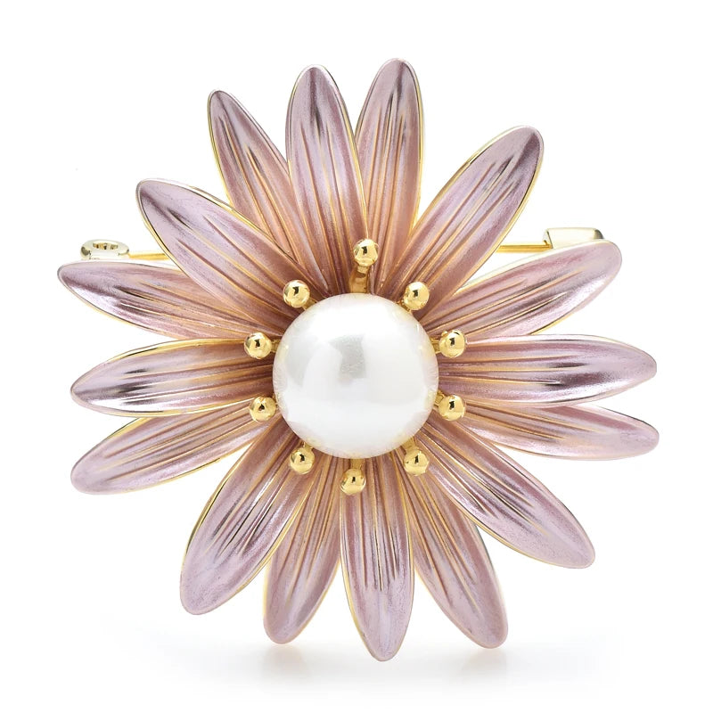 Broche Margarida com Pérola Esmaltado Design Elegante Feminino