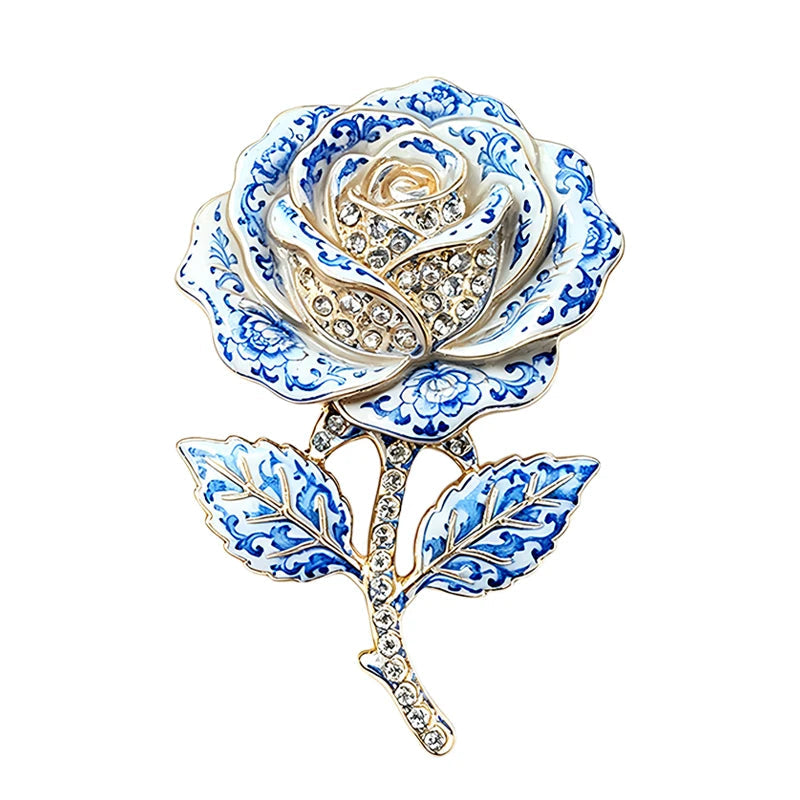 Broche Rosa Esmaltada com Strass e Design Elegante Feminino