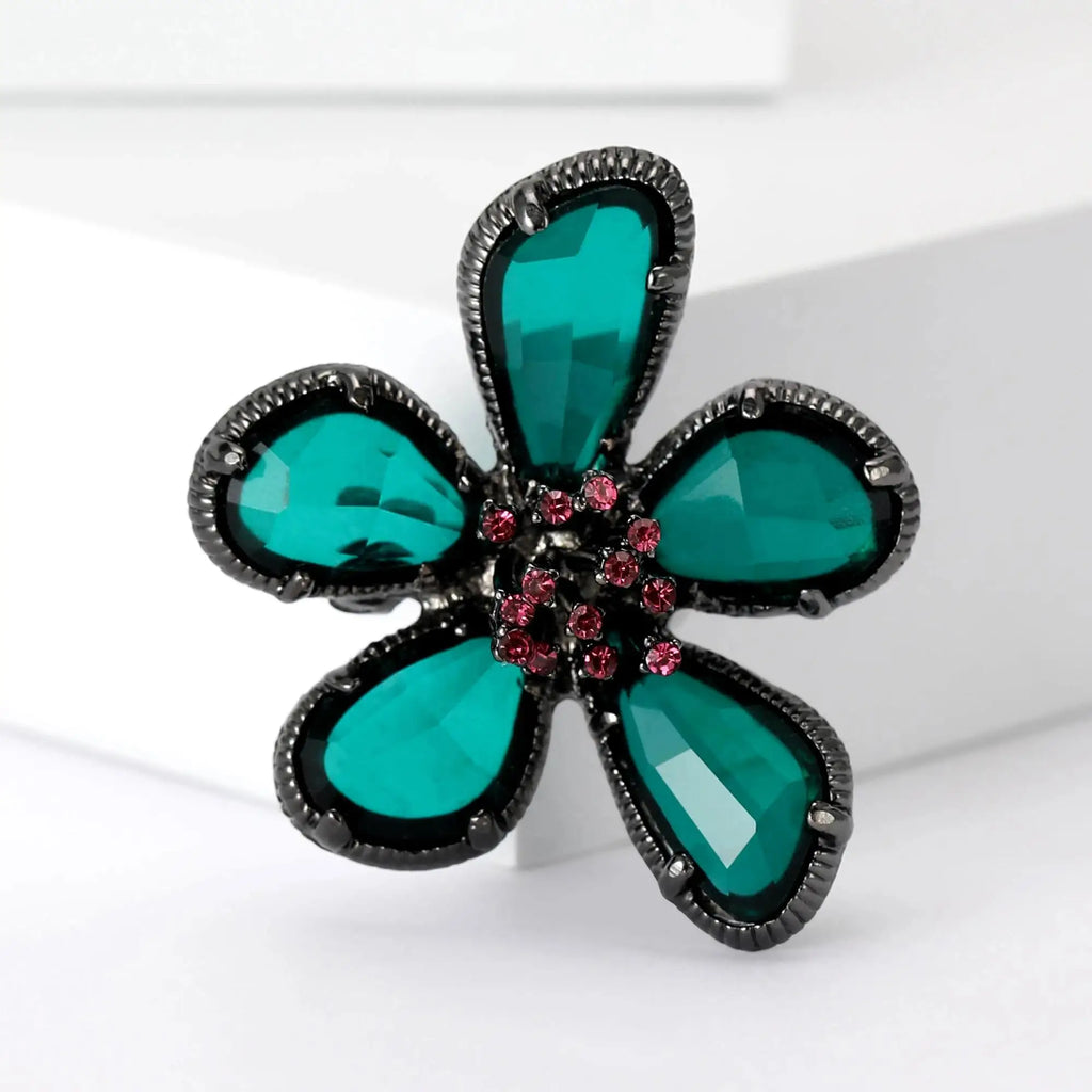 Broche de Flor em Strass e Cristal para Acessórios Premium