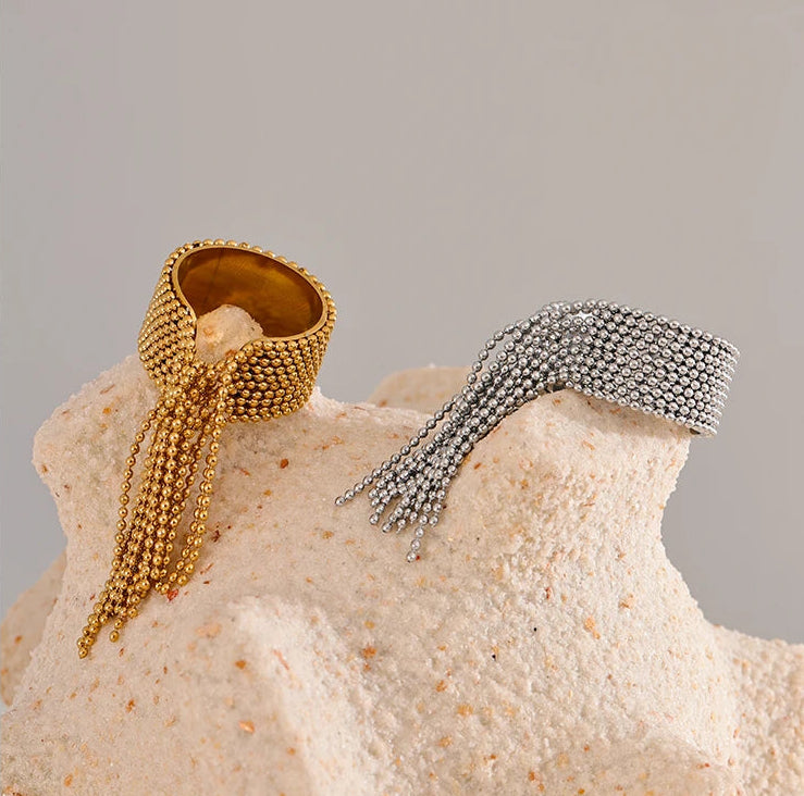 Yhpup declaração corrente de aço inoxidável borla anel de dedo ajustável 18k pvd banhado charme de alta qualidade elegante jóias douradas