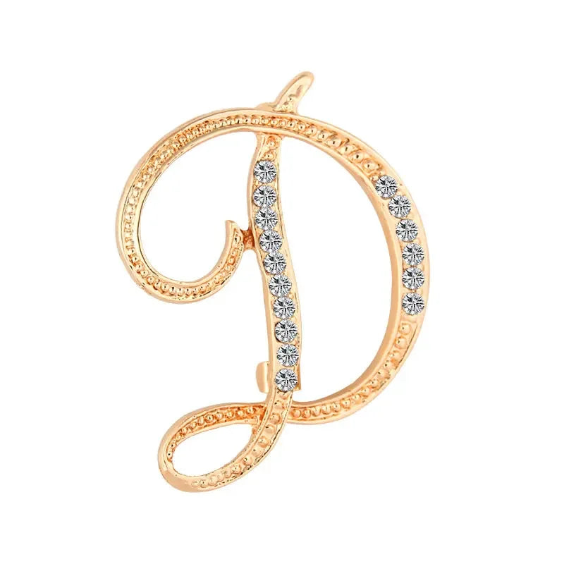 Broche de Letra com Strass Cristal Dourado Elegante