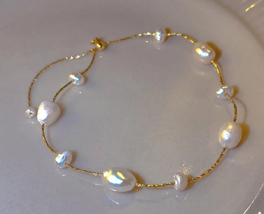 Pulseira Pérola Talão Para Mulheres, Corrente Delgada, Presente Elegante, Jóias De Noivado De Casamento