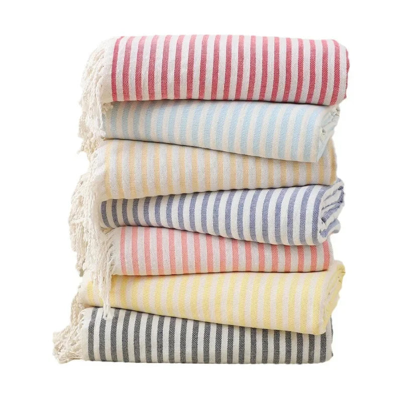 Toalha de praia turca com listras finas de cor sólida, toalha de banho absorvente extra grande e espessada para uso ao ar livre