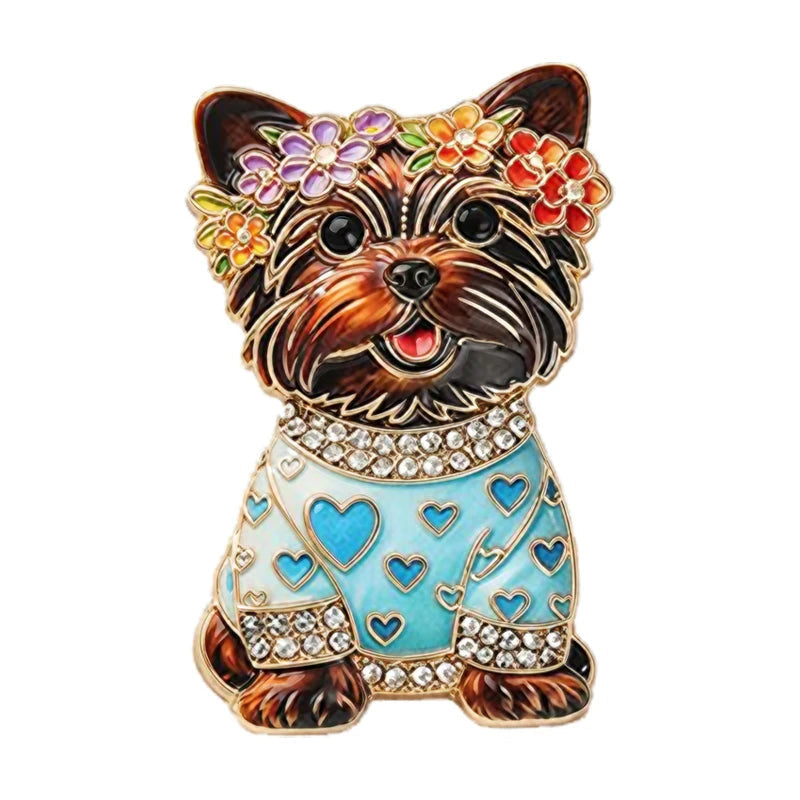 Broche Cachorro Sentado Esmaltado com Strass Elegante Feminino