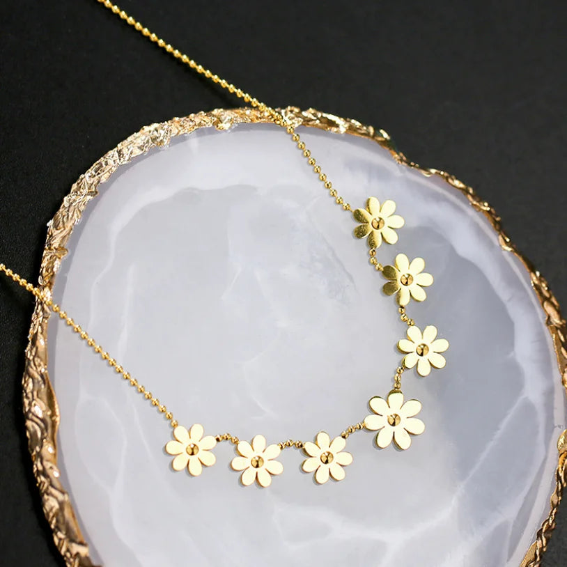 316l aço inoxidável nova moda jóias de luxo elegante margarida soldagem 7 flores charme corrente gargantilha colares pingentes para mulher