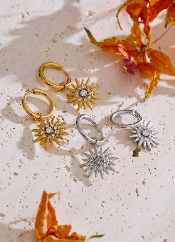 Yhpup requintado incrustado zircônia sol gota brincos de argola para mulheres aço inoxidável delicado jóias diárias hipoalergênico