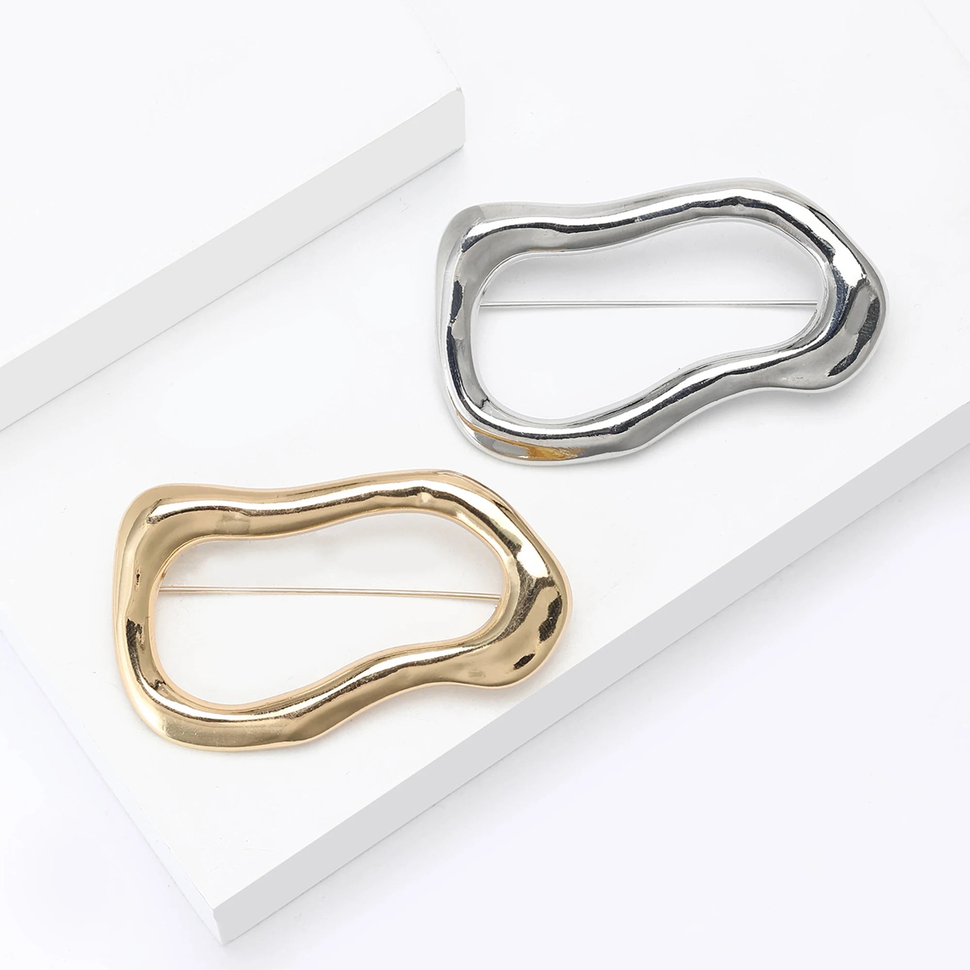 Broches de Anel Irregular em Aço Inoxidável da Moda para Mulheres e Unissex, Alfinetes Geométricos para Eventos, Festas, Presentes, Decoração e Acessórios de Roupa
