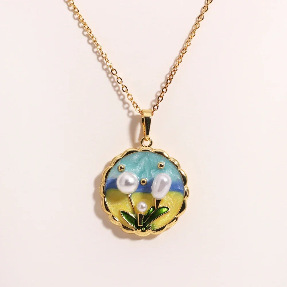 316l aço inoxidável colorido gota de óleo flor coração irregular colar para mulheres meninas vintage francês delicado jóias presentes