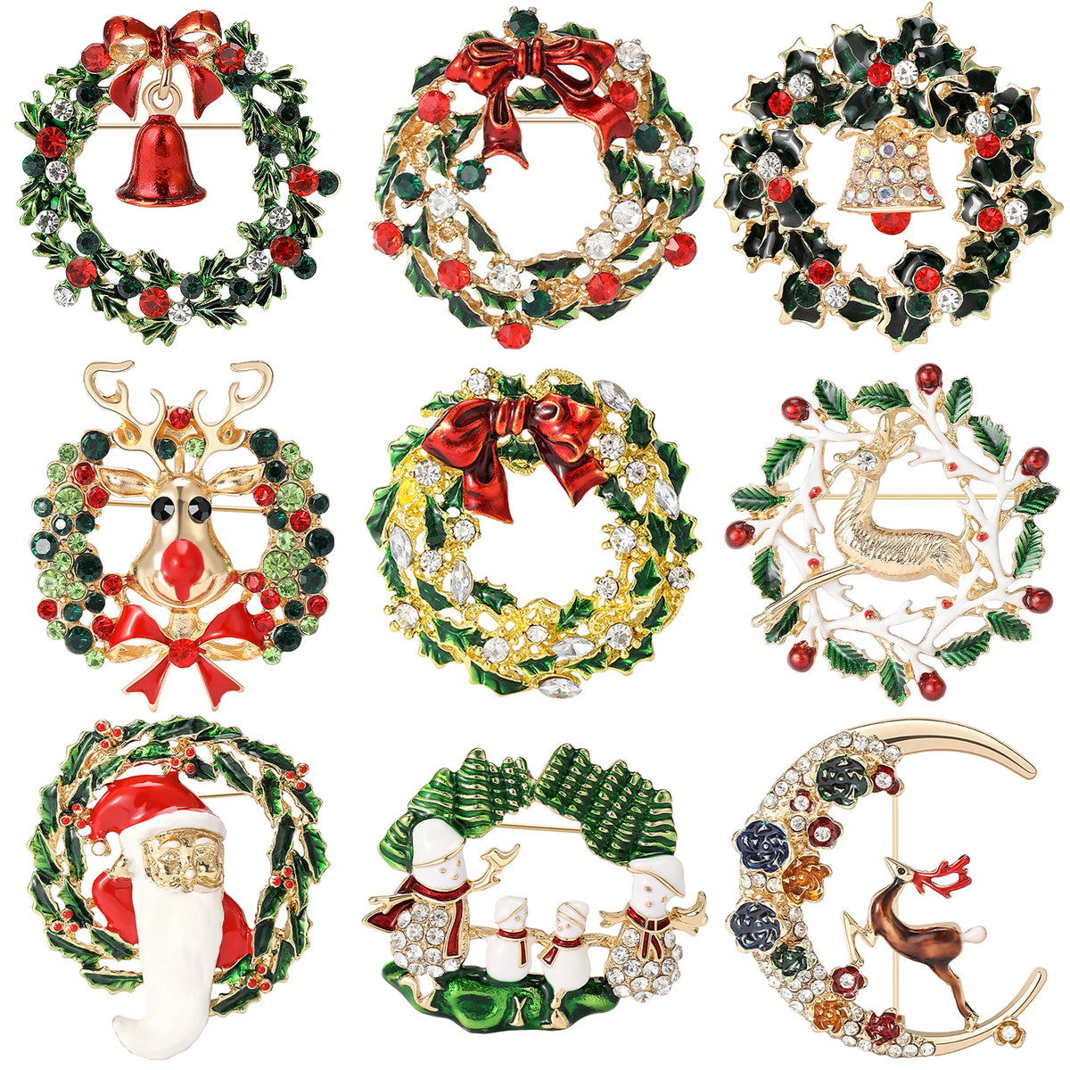 Broche Guirlanda de Natal com Strass Design Elegante Feminino