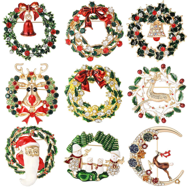 Broche Guirlanda de Natal com Strass Design Elegante Feminino