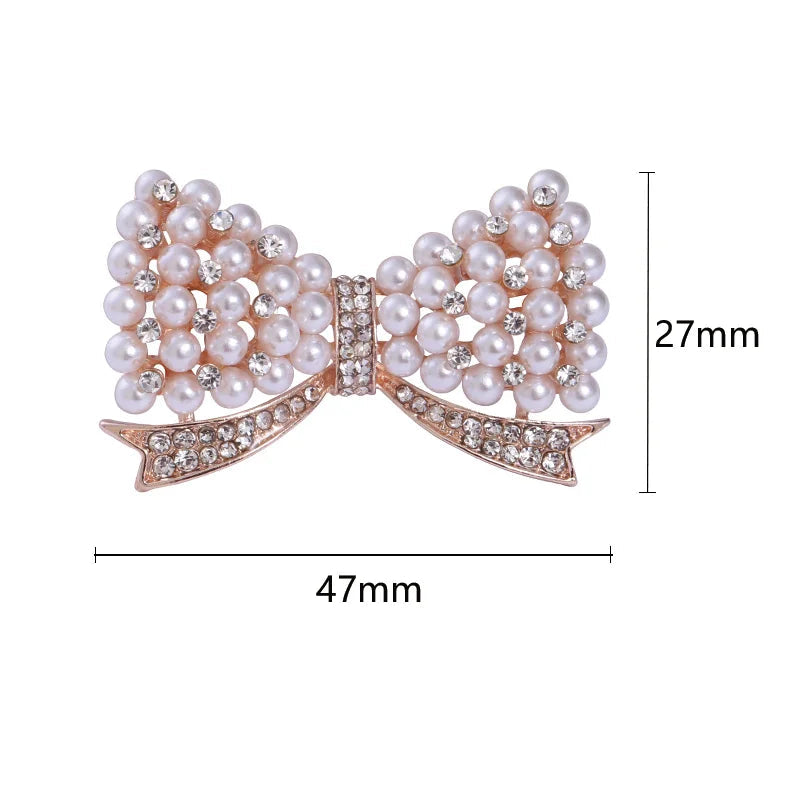 Broche Laço Feminino com Strass e Pérolas para Acessórios