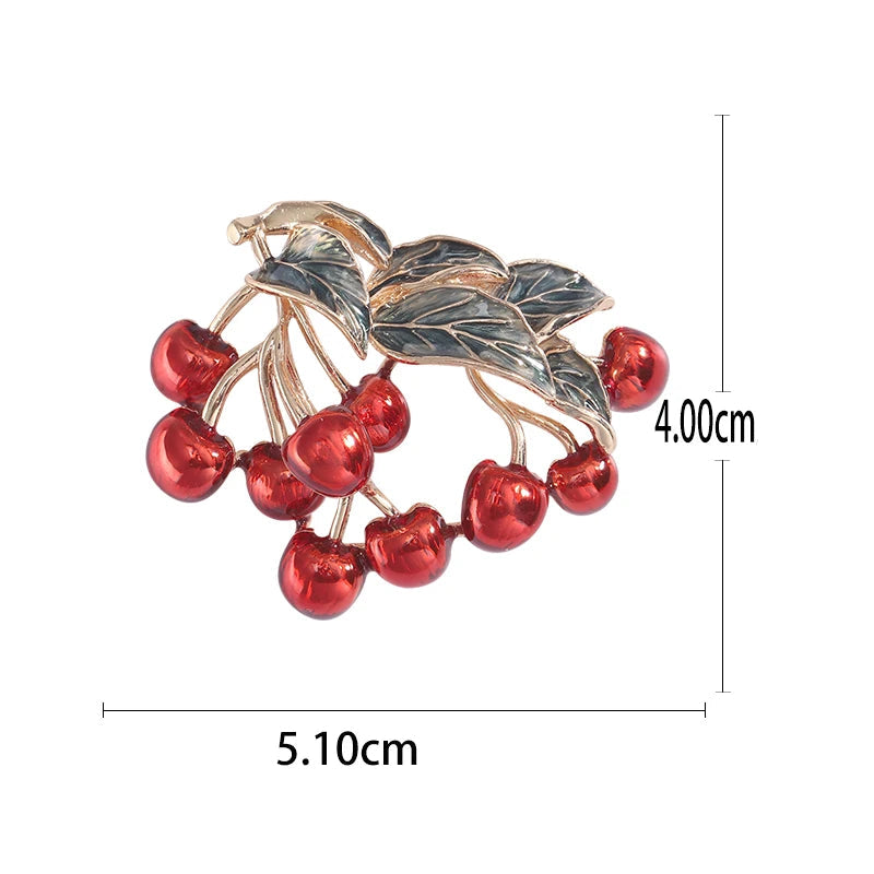 Broches de cereja esmalte para mulheres, Unisex Rhinestone Fruit Pins, Banquete Party Backpack Presentes, Acessórios de jóias
