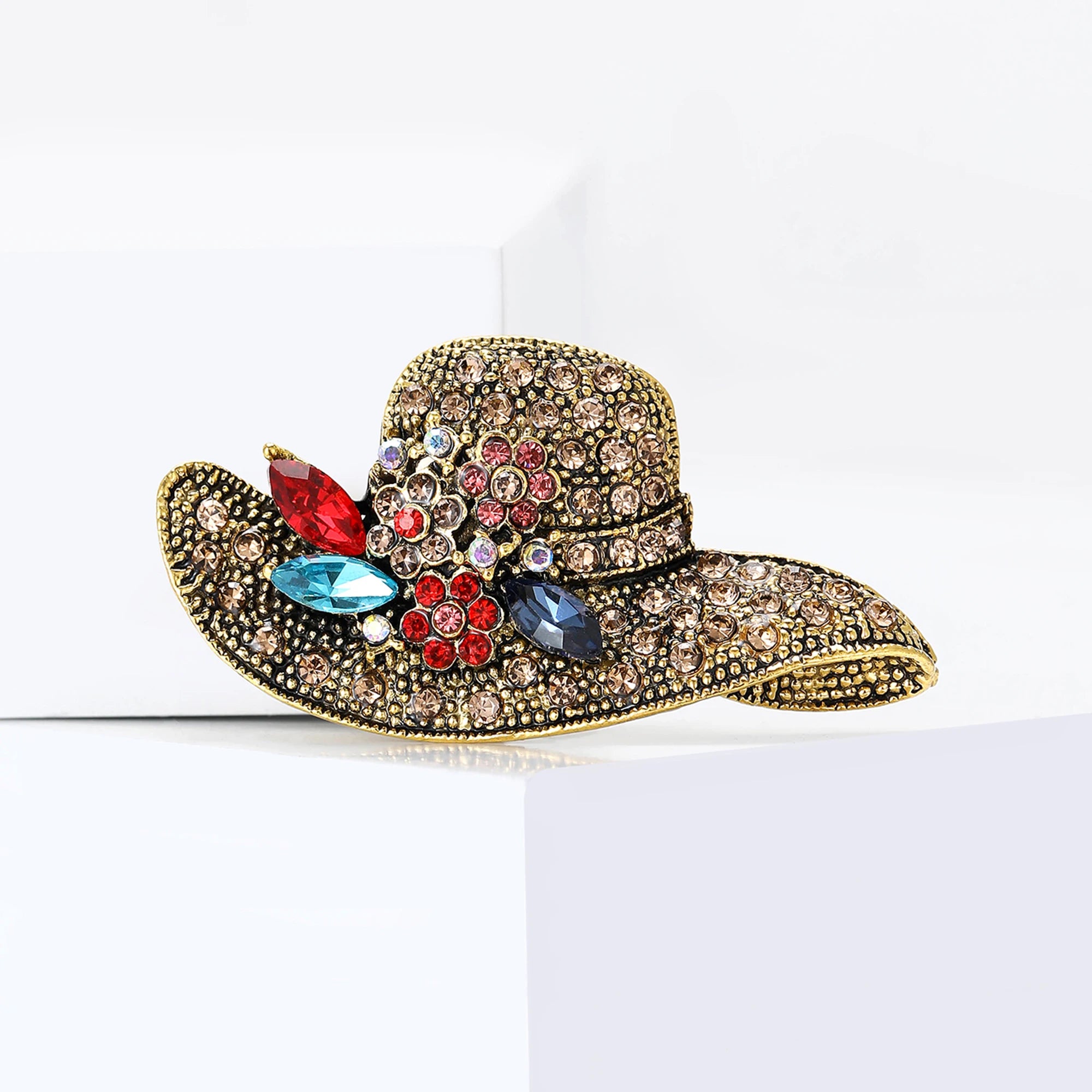 Broche Chapéu de Sol com Strass Elegante Feminino Luxo