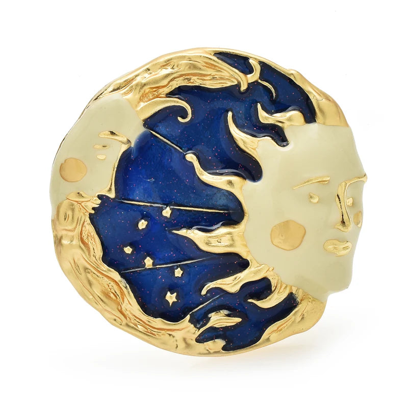 Broche Sol e Lua Esmaltado Design Elegante Feminino
