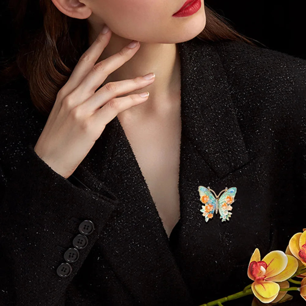 Jardme broche de borboleta esmaltado vintage para mulheres, luxo, lindo inseto colorido com flor, alfinetes de roupas femininas, presentes