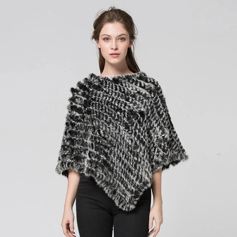 Real pele de coelho de malha natural poncho colete moda envoltório casaco xale senhora cachecol pele natural festa de casamento atacado capa