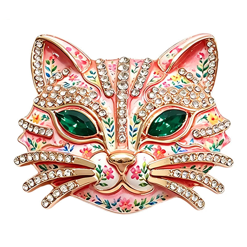 Broche Gato Cool com Strass e Esmalte Elegante Feminino