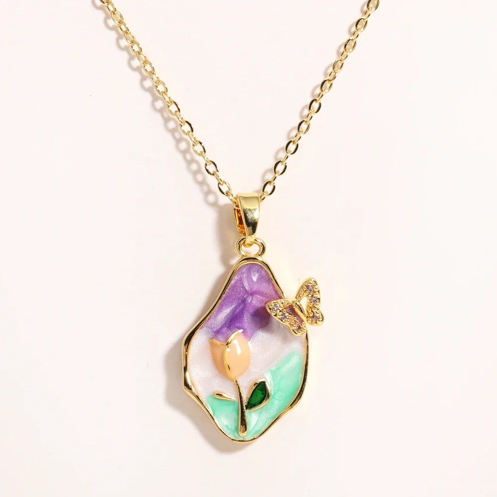 316l aço inoxidável colorido gota de óleo flor coração irregular colar para mulheres meninas vintage francês delicado jóias presentes