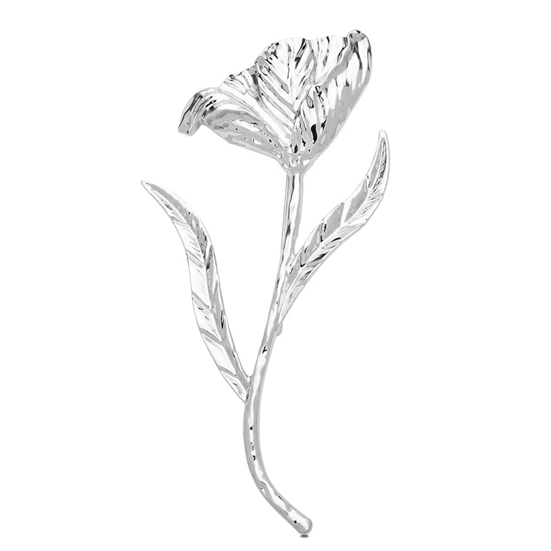 Broche de Flor Tulipa Grande em Metal Elegante Dourado Prateado