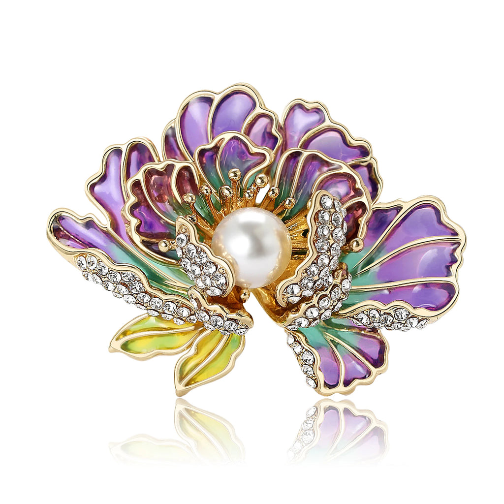 Beaut & berry elegante pérola peônia flor broches para mulheres strass planta pino luxo banquete casamento jóias amigos presentes