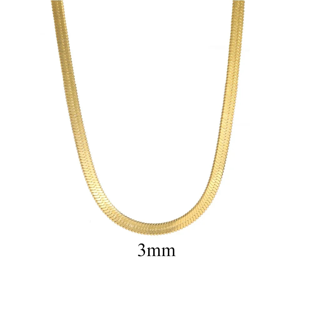 Pvd banhado a ouro 316l colar de aço inoxidável 2 3 4 5mm de largura colar de corrente de cobra para acessórios femininos atacado