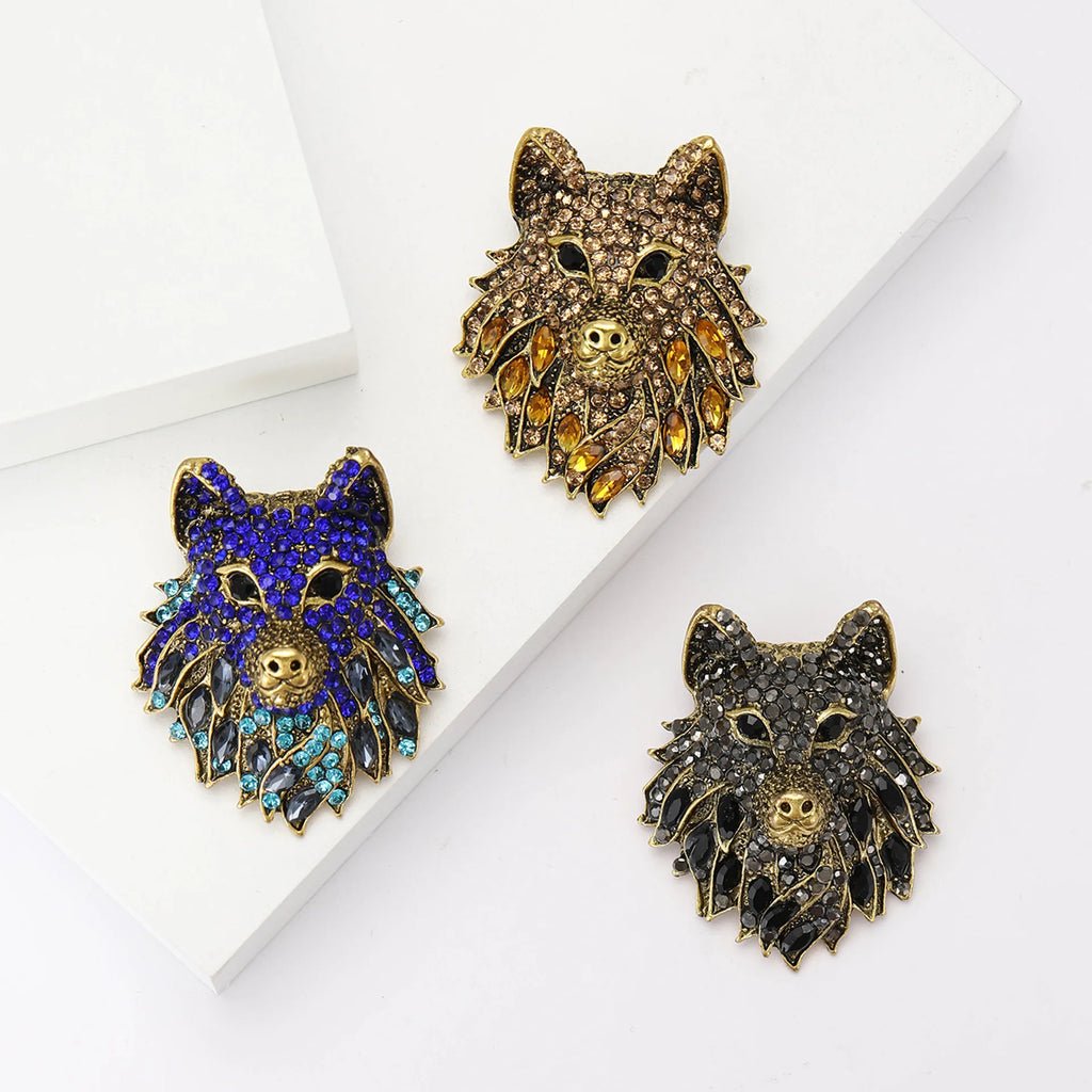 Requintado liga strass lobo cabeça broche high-end terno masculino casaco pinos acessório para festa