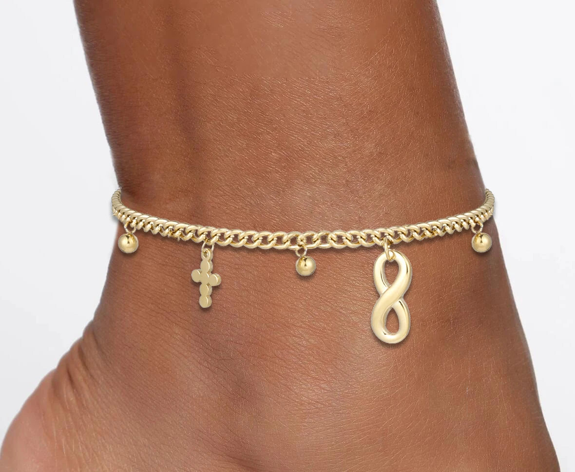 Shevalues Tornozeleira com corrente de zircônia cúbica brilhante para mulheres moda 18K banhada a ouro pulseira de tornozelo sandálias descalças joias para pés