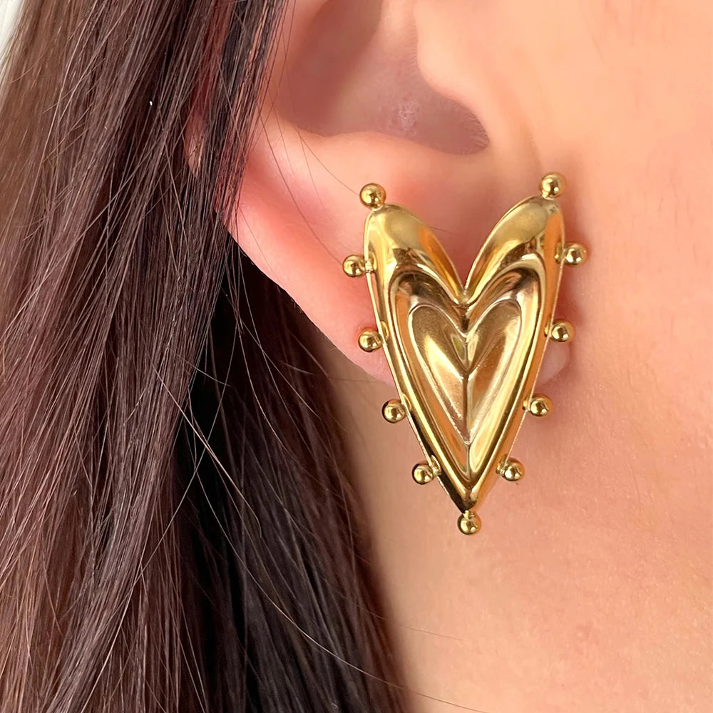 Brinco gótico de coração para mulheres, aço inoxidável, dourado, amor, casamento, casal, piercing, joias, presente de dia dos namorados