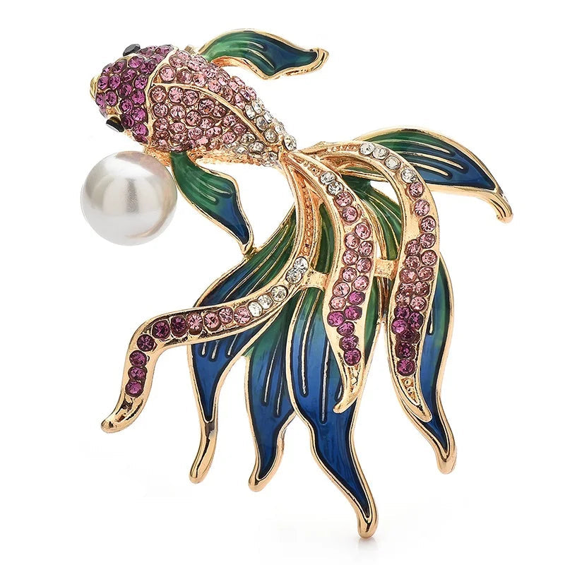 Broche Peixe Dourado com Cristais Design Elegante Feminino