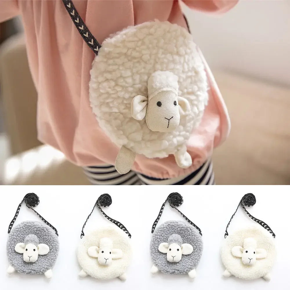 Sheep Shape Crossbody Bag para meninas, Mini Coin Purse, Carteira bonito para crianças, Plush Soft Sweet Purses, Organizador da criança