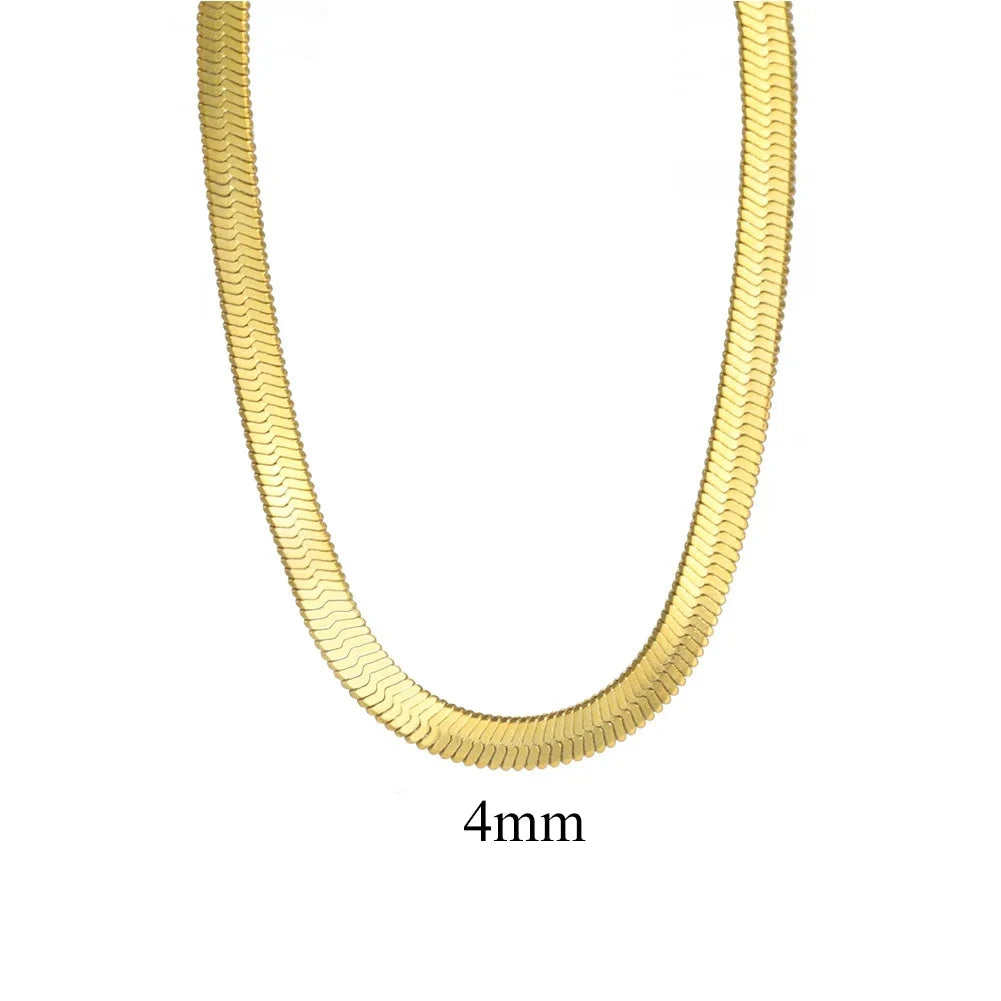 Pvd banhado a ouro 316l colar de aço inoxidável 2 3 4 5mm de largura colar de corrente de cobra para acessórios femininos atacado