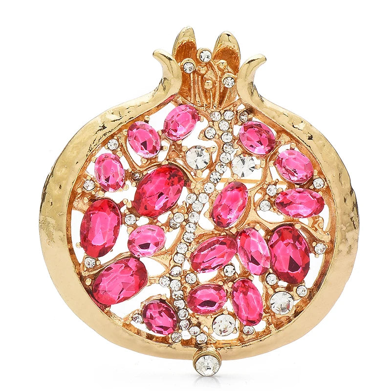 Wuli & baby broche de planta de romã de cristal vermelho para mulheres joias de verão bolsa de presente acessório de terno