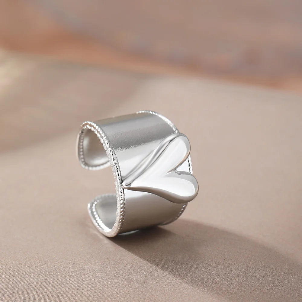 2025 novo design ouro prata cor dois tons metal coração anéis de aço inoxidável para mulheres homens jóias na moda presentes do dia dos namorados