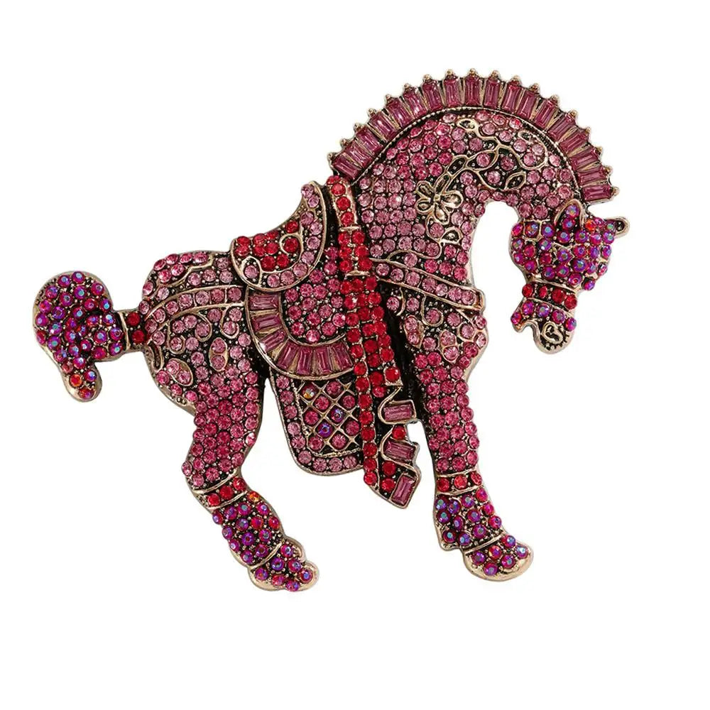 Broche Cavalo Vintage Barroco com Strass Brilhante e Design Criativo