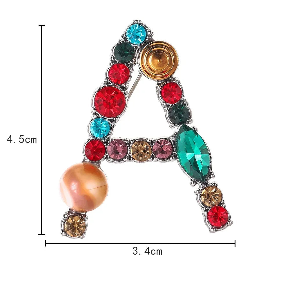 Nova chegada inglês carta palavra broche colorido strass cristal lapela pinos para mulheres camisola terno broche festa jóias presentes
