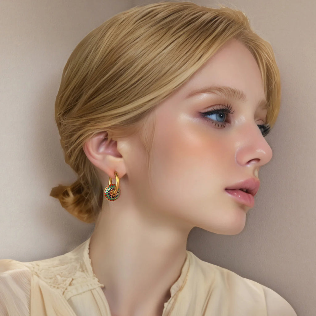 Conjunto de joias de margaridas pintadas em aço inoxidável banhado a ouro 18K para mulheres, brincos florais boho e colar hipoalergênico presente de verão