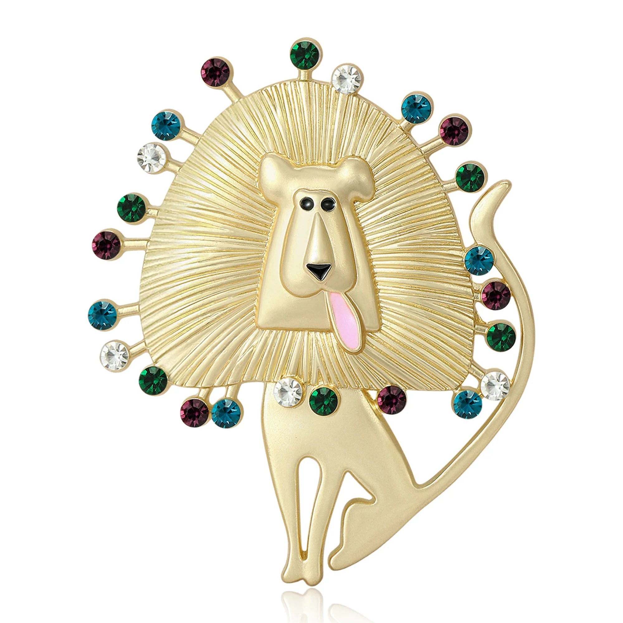 Broche Leão Dourado Luxo com Detalhes Geométricos Feminino