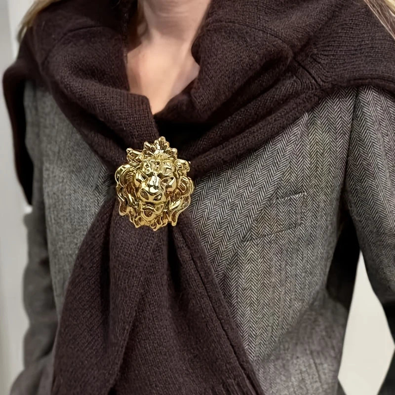 Broche Cabeça de Leão Dourado Estilo Ocidental Feminino para Jaquetas