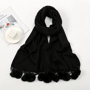 Lenço quente feminino com bola de pele de coelho pashmina lenços grossos xales inverno cashmere pompom cachecol senhoras oversize cobertor envoltório