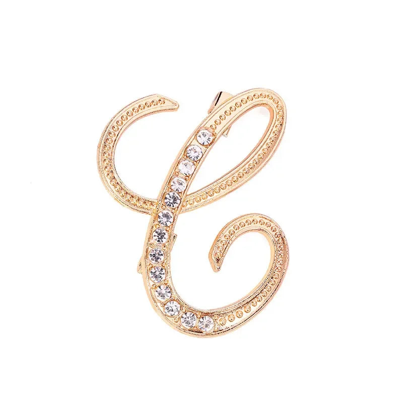 Broche de Letra com Strass Cristal Dourado Elegante